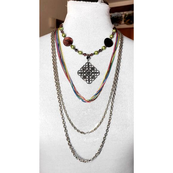4 Pc Necklace Lot Multicolor Multistrand Chains Retro Y2K Minimalist Normcore - Picture 1 of 9